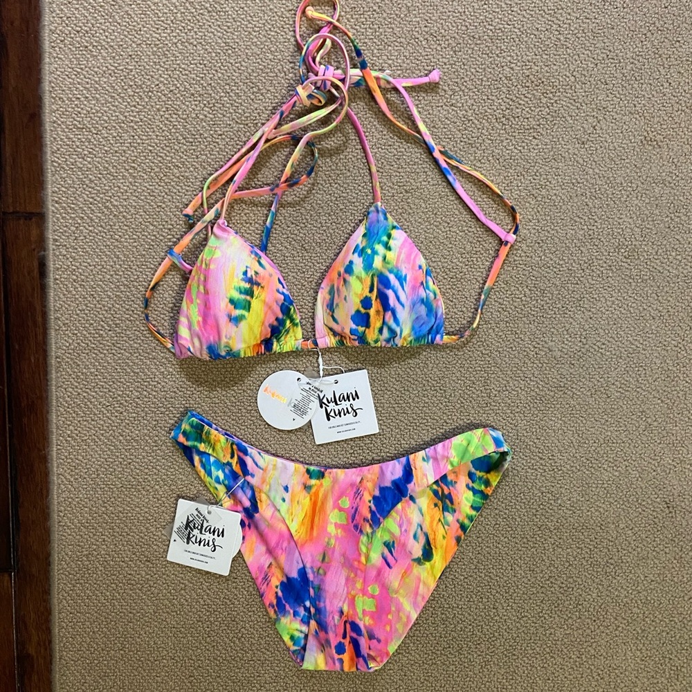 Kulani Kinis Fluro Flamingo Bikini - Size Small Bottoms & Size Medium Top. NWT